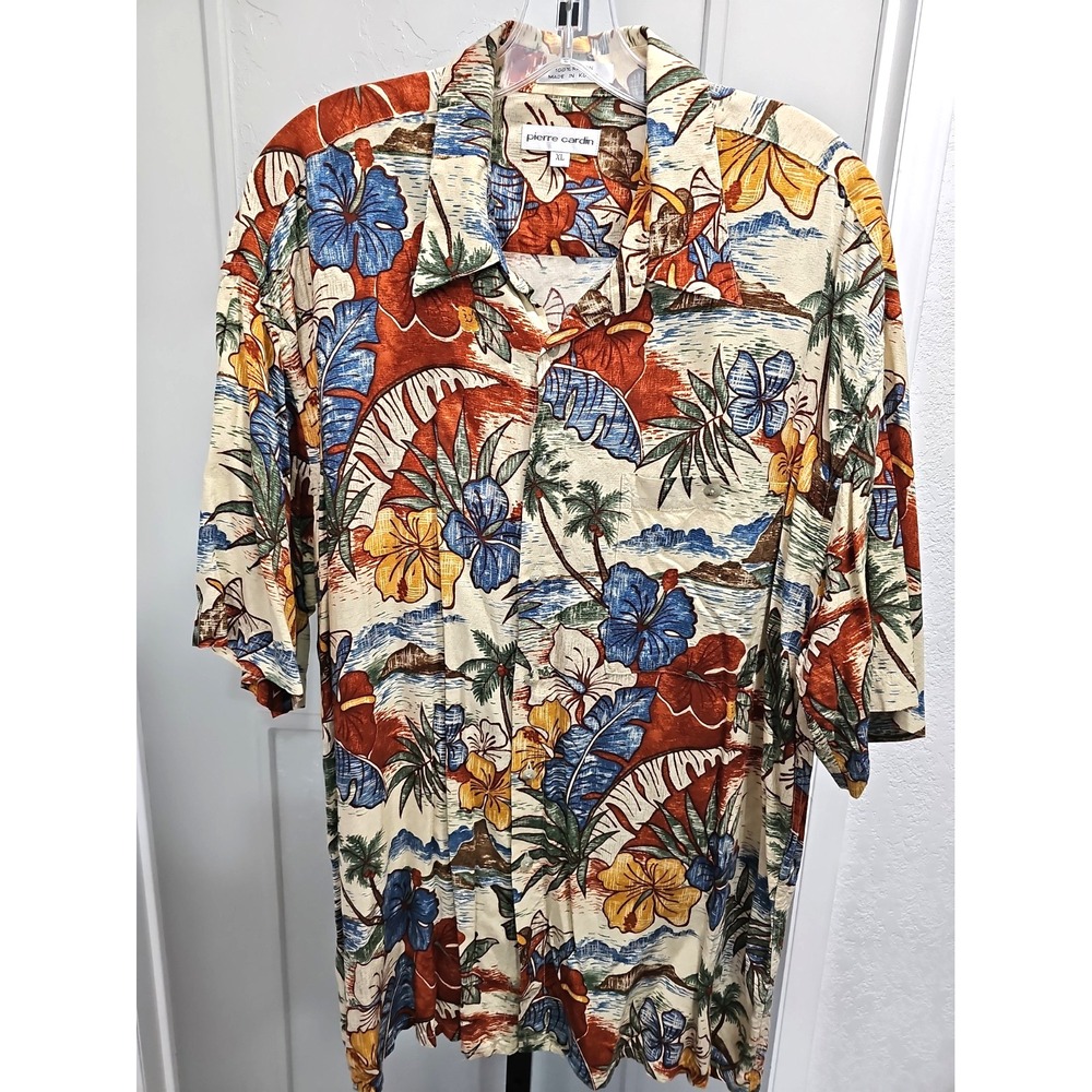 Vintage Pierre Cardin 90s Hawaiian Shirt XL 100% Rayon Tropical Aloha